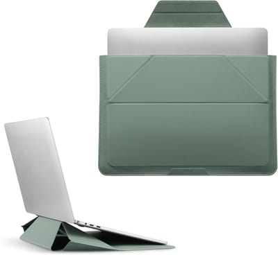 Laptop Bag en Sleeve voor 13-14 Inch Laptop, Vegan Leer, Uitbreidbare Opbergruimte, 2 Verstelbare Hoeken, Geschikt voor MacBook Air/Pro en Meer