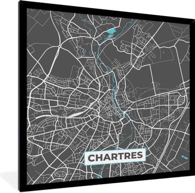 Fotolijst incl. Poster - Chartres - Frankrijk - Plattegrond - Kaart - Stadskaart - 40x40 cm - Posterlijst