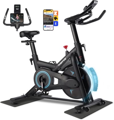 Thryve® Hometrainer Pro – Fitnessfiets - Spinningfiets met Bluetooth Kinomap & Zwift – Hartslagmeter – Magnetische Weerstand – LED Display – Fluisterstil – Inclusief Antislipmatten