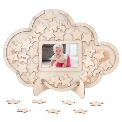 Dailygoods - Houten Babyshower Gastenboek met Sterren Design