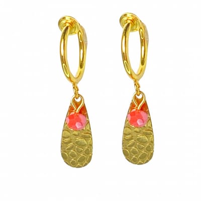 Klem oorbellen - rood- goudkleurig-geen gaatje-Charme Bijoux
