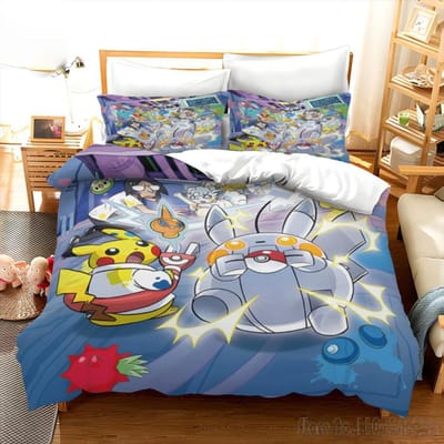 Pokemon Beddengoed Set Cartoon Anime Kinder Slaapkamer Dekbedovertrek Jongen Meisje Beddengoed Enkel Dubbel King Pikachu Dekbedovertrek Cadeau 150*200cm 3pcs