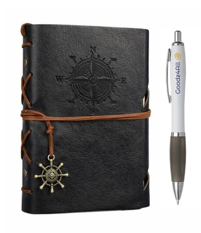 Goodz4All Vintage Lederen Notitieboek met Pen - Schetsboek Notebook A6 - Travel Journal Refill Zwart -Reis Dagboek Retro met Blanco Papier Navulbaar 10x15 cm