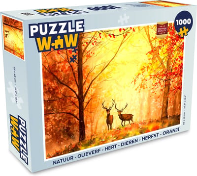 Puzzel Natuur - Olieverf - Hert - Dieren - Herfst - Oranje - Legpuzzel - Puzzel 1000 stukjes volwassenen