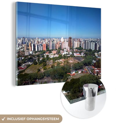 ® Glasschilderij 160x120 cm - Schilderij acrylglas - Skyline downtown Curitiba in Brazilië - Foto op glas - Muurdecoratie woonkamer - Wanddecoratie slaapkamer - Schilderijen