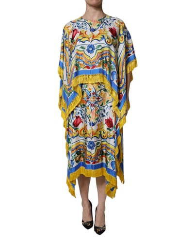 Majolica Print Fringe Midi Jurk