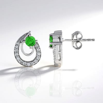 Cavill - 925 Sterling Zilver Oorbellen Gerhodineerd - 0,52 ct Ronde Tsavoriet - 0,43 ct Pave Zirconia - Groen Filigraan Design - Tanzania Edelsteen