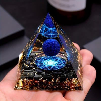 1 stuks Natuursteen Piramide met Lapis Lazuli Bol, DIY Huis Balkon Woonkamer Decor, Stressverlichting, Meditatie Divinatie, Creatief Cadeau