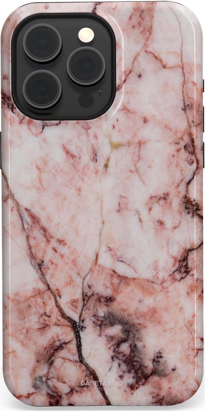 Casetastic hoesje geschikt voor Apple iPhone 15 Pro Max - MagSafe - Dubbellaagse bescherming - Koraalrif Marmer - Fashion Case - Lichtroze Perzik