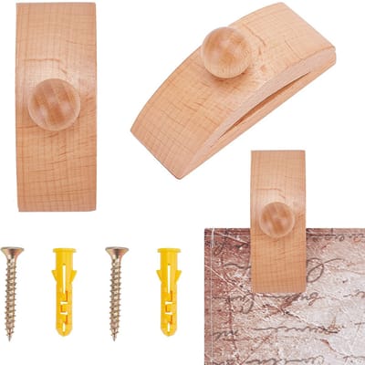 VT Goods - Houten dekbed- en wandhangers - Wandtapijthangers - Bruin - Geschikt voor gipsplaat - Muurclips met schroeven en ankers