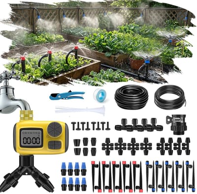 Druppelirrigatieset - Automatisch bewateren - Tuin onderhouden - Intelligente programmeerbare timer - 25 meter slang - Zwart