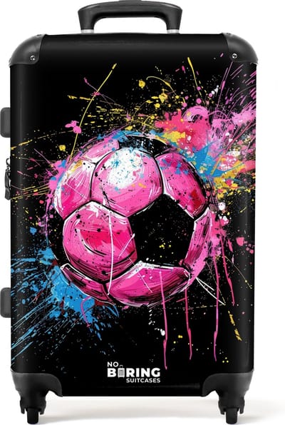 NoBoringSuitcases.com® - Koffer groot - Rolkoffer lichtgewicht - Roze voetbal met graffiti - Reiskoffer met 4 wielen - Grote trolley XL - 20 kg bagage