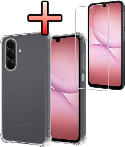 Hoesje - Met Screenprotector - Geschikt voor Samsung Galaxy A17 - Sterk & Shockproof - Siliconen Case - Back Cover - Telefoon Hoes - Shock Proof - Transparant