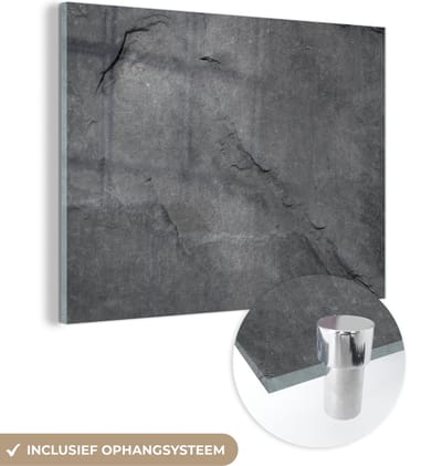 Glasschilderij zwart wit - Graniet - Grijs - Steen - Industrieel - 160x120 cm - Foto op glas - Slaapkamer decoratie