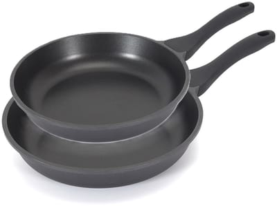Koekenpan/hapjespan Cast Iron - 2x - Alle warmtebronnen - Zwart - 24 en 28 cm - gietijzer