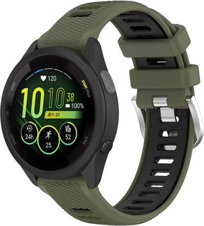 Strap-it Sport siliconen smartwatch bandje 20mm geschikt voor Garmin Vivoactive 6 / 5 / 3 / Vivomove / 3 / HR / Style / Luxe / Sport / Trend / Forerunner 645 / 570 / 245 / 170 / 165 / 70 / 55 / Venu / SQ / SQ2 / 2 Plus - Olijfgroen/zwart