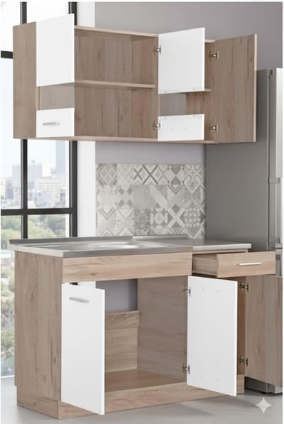 Industrial Home Keukenblok 120 cm - Wit - 120 cm – Complete Keukenkast - Medahomestore