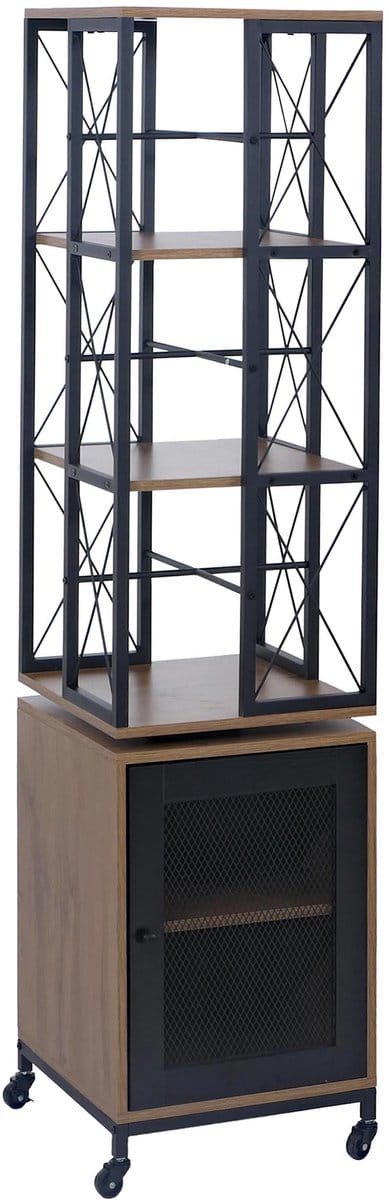 Boekenrek MCW-P13, staand rek, draaibaar rek, zwenkwielen, metalen deur, metaal, industrieel melamine MVG 162x40x42cm ~ bruin