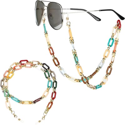 Set van 2 Acryl Kettingen voor Brillen, Mode Lanyards voor Zonnebrillen en Mondstukken, Verliesbestendige Eyewear Accessoires voor Dames