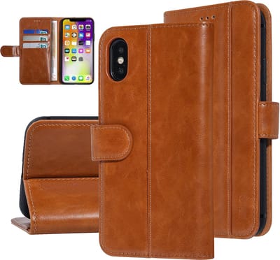 UNIQ Accessory iPhone Xs Max Booktype hoesje Zachte huid - Pasjeshouder 3 pasjes - Donker Bruin
