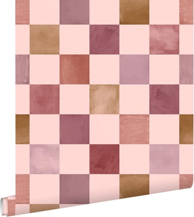 ESTAhome behang geblokt motief paars en donker rood - 50 x 900 cm - 132177
