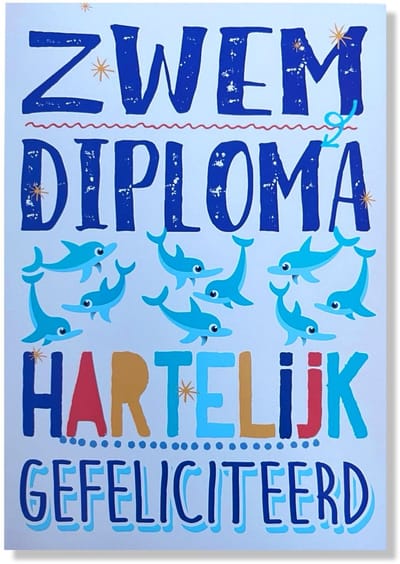 Zwemdiploma Gehaald - Wenskaart - 12x17cm - Gevouwen kaart inclusief envelop