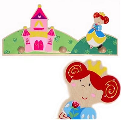 Simply for Kids Houten Kapstok Prinses met 3 Haakjes - 28x12 cm - Roze Kasteel Design voor Kinderkamer