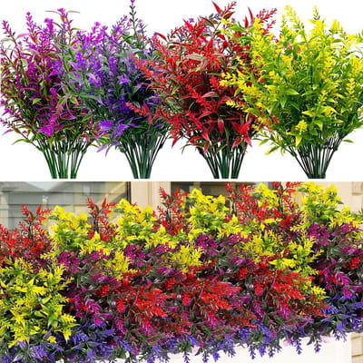 Kunstmatige Lavendel Bloemen, Kunstmatige Planten Outdoor Faux Plastic UV Bestand Nep Bloem Buiten Opknoping Manden Planter Tuin Home Decorating