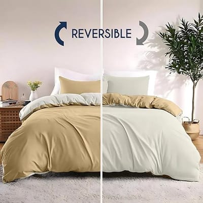 Dekbedovertrek 200x200 cm met 2 kussenslopen 65x65 cm - Beige/Zand - 200x200 Bedset in 100% microvezel - 3 stuks