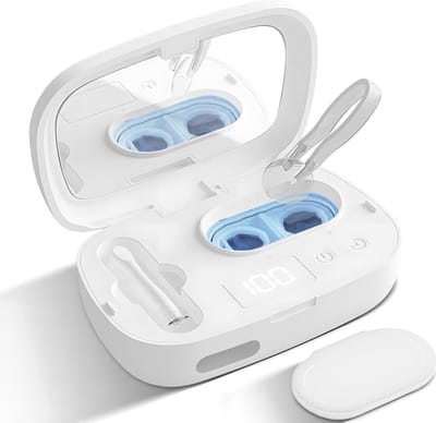 Contactlenzenreiniger, ultrasone contactlenzenreiniger met 48 kHz hoogfrequente ultrasoon, 4 tijdmodi, ultrasoon reinigingsapparaat voor zachte lenzen en gekleurde contactlenzen, contactlenzenreiniger