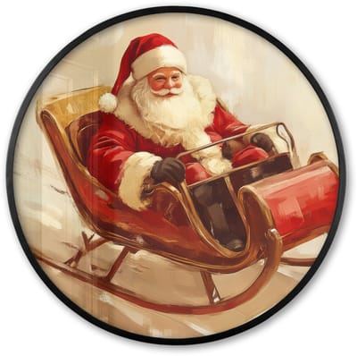 Poster in lijst Rond - Fotolijst 60x60 cm - Posters - Kerst - Slee - Kerstman - Ronde posterlijst zwart - Decoratie - Wanddecoratie woonkamer - Muurdecoratie slaapkamer - Kerstversiering - Kerstdecoratie voor binnen - Kerstmis