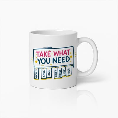 Take What You Need Mok 330ml | Inspirerende Koffiebeker met Positieve Boodschap | Opbeurend Cadeau voor Vrienden & Collega’s
