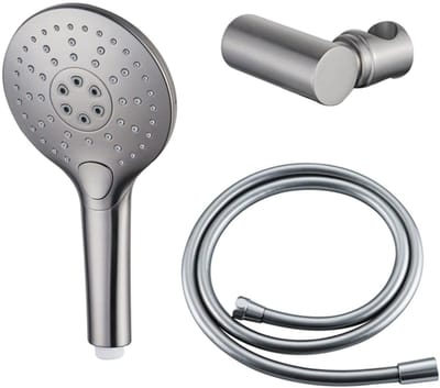 FugaFlow Eccelente Acces Handdoucheset - Ø12 - rond - 3 straalsoorten - met houder - met gladde slang - 150cm - Geborsteld RVS PVD (RVS)