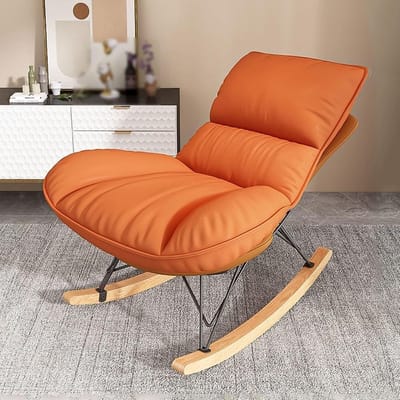 Gestoffeerde Schommelstoel - Fauteuil Accentstoel - Ontspannen Zitten - Ergonomisch Bionic Curve - Zonder Voetenbank - Oranje