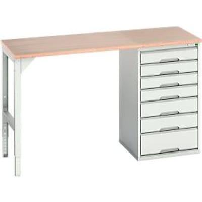 Onderzetter Bott verso, multiplex legbord, 7 laden, B 1500 x D 600 x H 930 mm, lichtgrijs