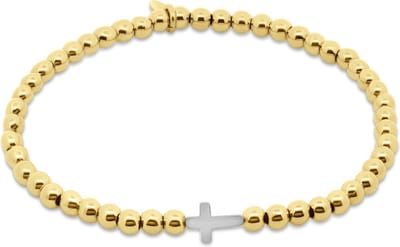 CO88 Collection - 8CB-91331 - stalen kralenarmband vrouwen met kruis - 4 mm - goudkleurig