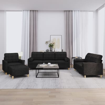 vidaXL - 4-delige - Loungeset - met - kussens - stof - zwart