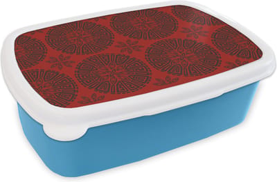Broodtrommel Blauw - Lunchbox - Brooddoos - Chinees - Patronen - Rood - 18x12x6 cm - Kinderen - Jongen