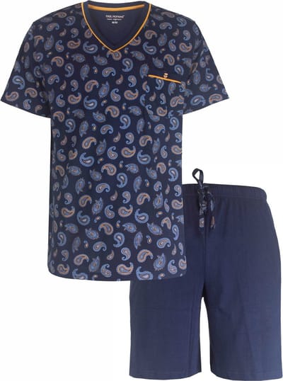 Paul Hopkins Heren Shortama - Pyjama Set - Paisley Print - Blauw - Maat S