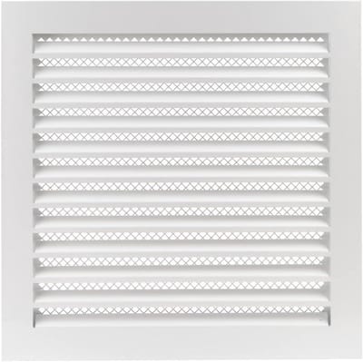 Ventilatierooster Staal - Metalen Rooster Industriëel - Ventilatie en Ontluchting - Vaste Lamellen Insectengaas - 300x300mm - Wit