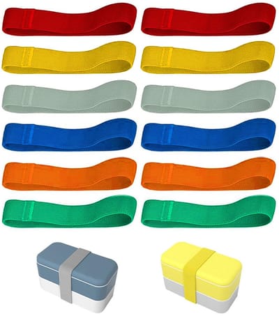 Dailygoods- Bento Box 12 Stuks - Draagbare Lunchbox - Elastische Band - 6 Kleuren - Afmetingen 2,5 × 25 cm - Praktisch Design