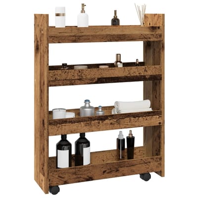 vidaXL - Opbergtrolley - smal - 4-laags - bewerkt - hout - oud - houtkleurig
