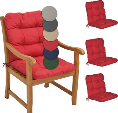 Beautissu Flair NL – Set van 4 Tuinkussen Lage Rug Rood – 100x50 cm – Zitkussen Matraskussen voor Tuin Meubelen
