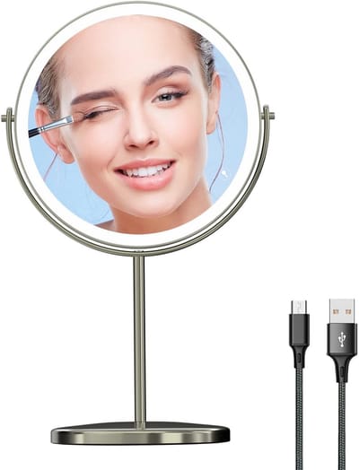 Dimbare 8 inch Verlichte Make-upspiegel met Vergroting en 360° Rotatie