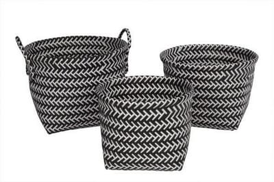 MANDEN ZIGZAG SET VAN 3 STUKS ZWART WIT AFMETING: 30X30X21CM /28X28X19CM / 24X24X17CM