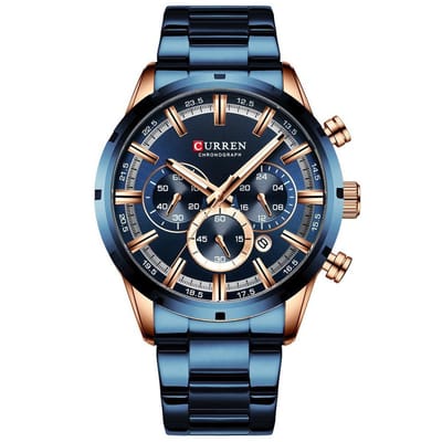 Curren Mannen Horloge Ø 50 - Met Datumaanduiding - Blauw/RosØ - Staal - Inclusief Horlogedoosje