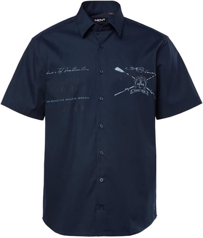 Men Plus - Heren - Overhemd korte mouw Kentkraag print comfort fit - Navy blauw - Maat L
