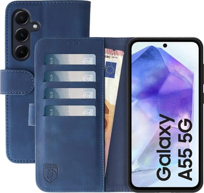 Rosso Element Geschikt voor Samsung Galaxy A55 | Portemonnee Hoesje | Wallet Book Case | 3 Pasjes | Magneetsluiting | Stand Functie | Blauw