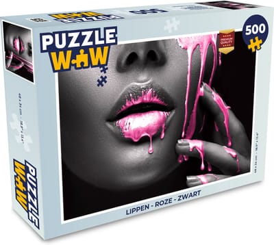 Puzzel Lippen - Roze - Zwart - Legpuzzel - Puzzel 500 stukjes