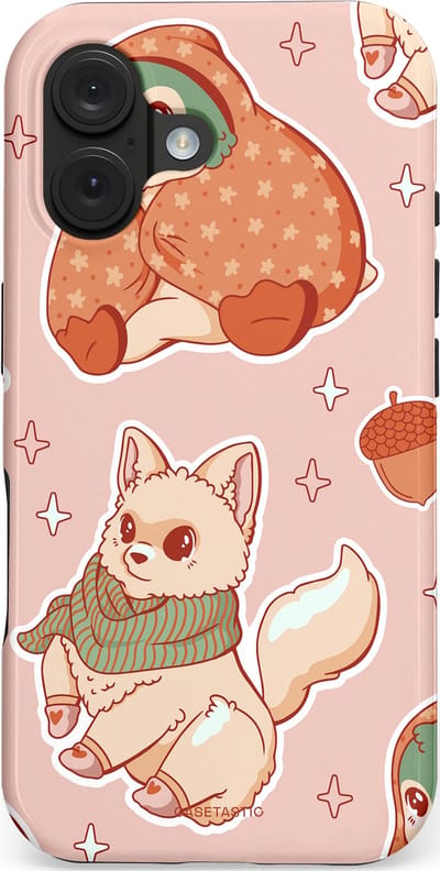 Casetastic hoesje geschikt voor Apple iPhone 16 - MagSafe - Dubbellaagse bescherming - Winter avontuur - Fashion Case - Perzik Zand Lichtgrijs